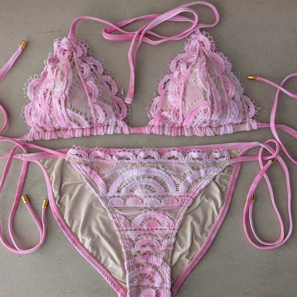 PilyQ Amalfi pink bikini top (size M) & bottom (size S full)